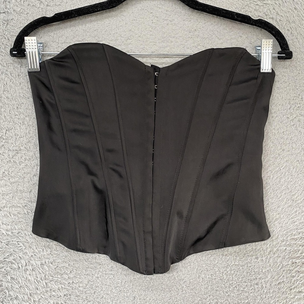 Zara Corset Top Womens XS Black Satin Overbust Boned Strapless Bustier Going Out